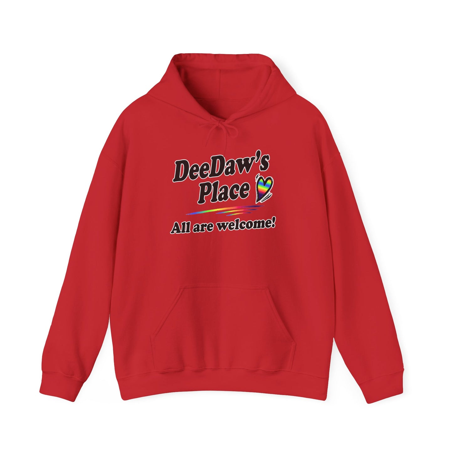 "DeeDaw's Place: All Are Welcome" Rainbow Heart Hoodie