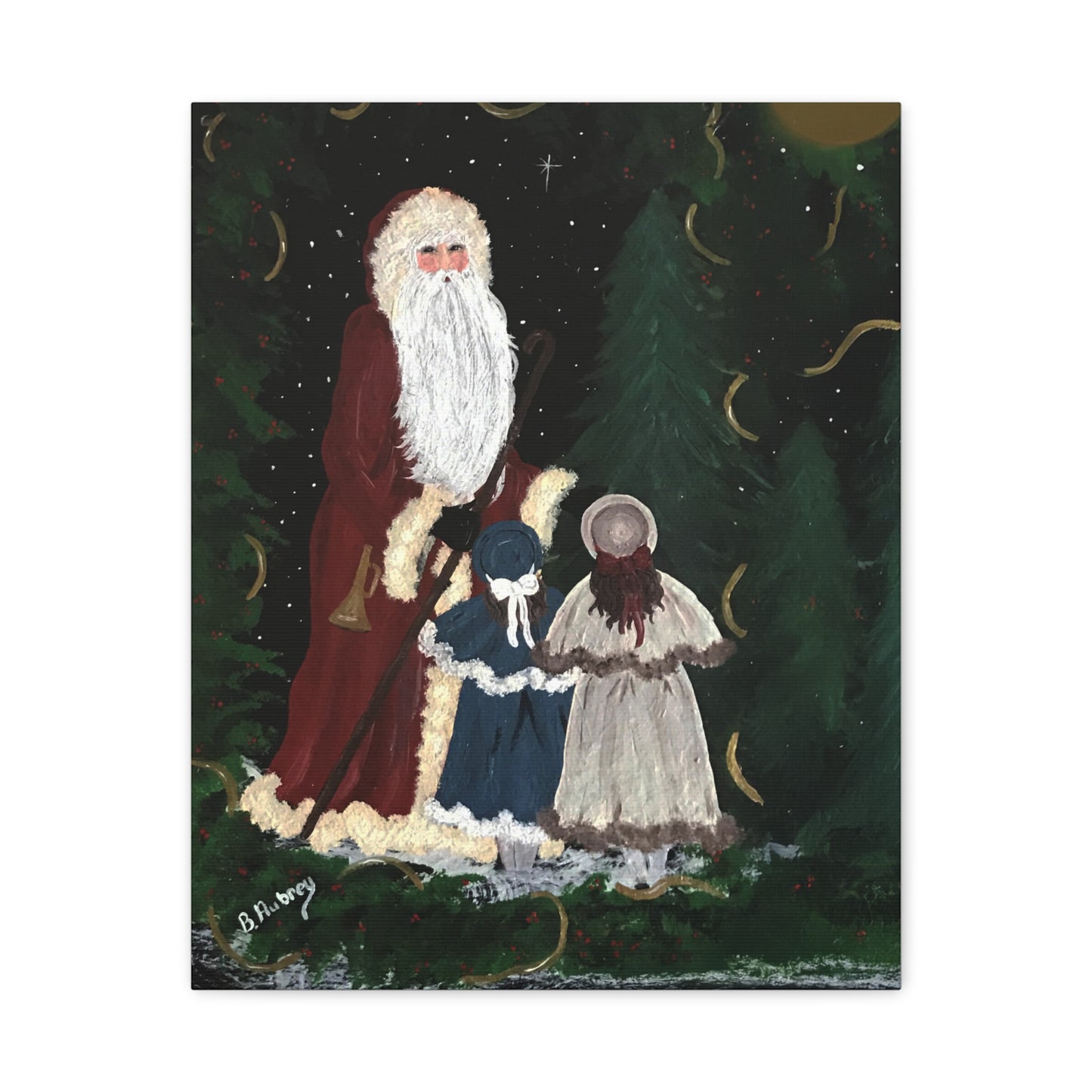 2010 VINTAGE SANTA WITH SISTERS (Canvas Print)