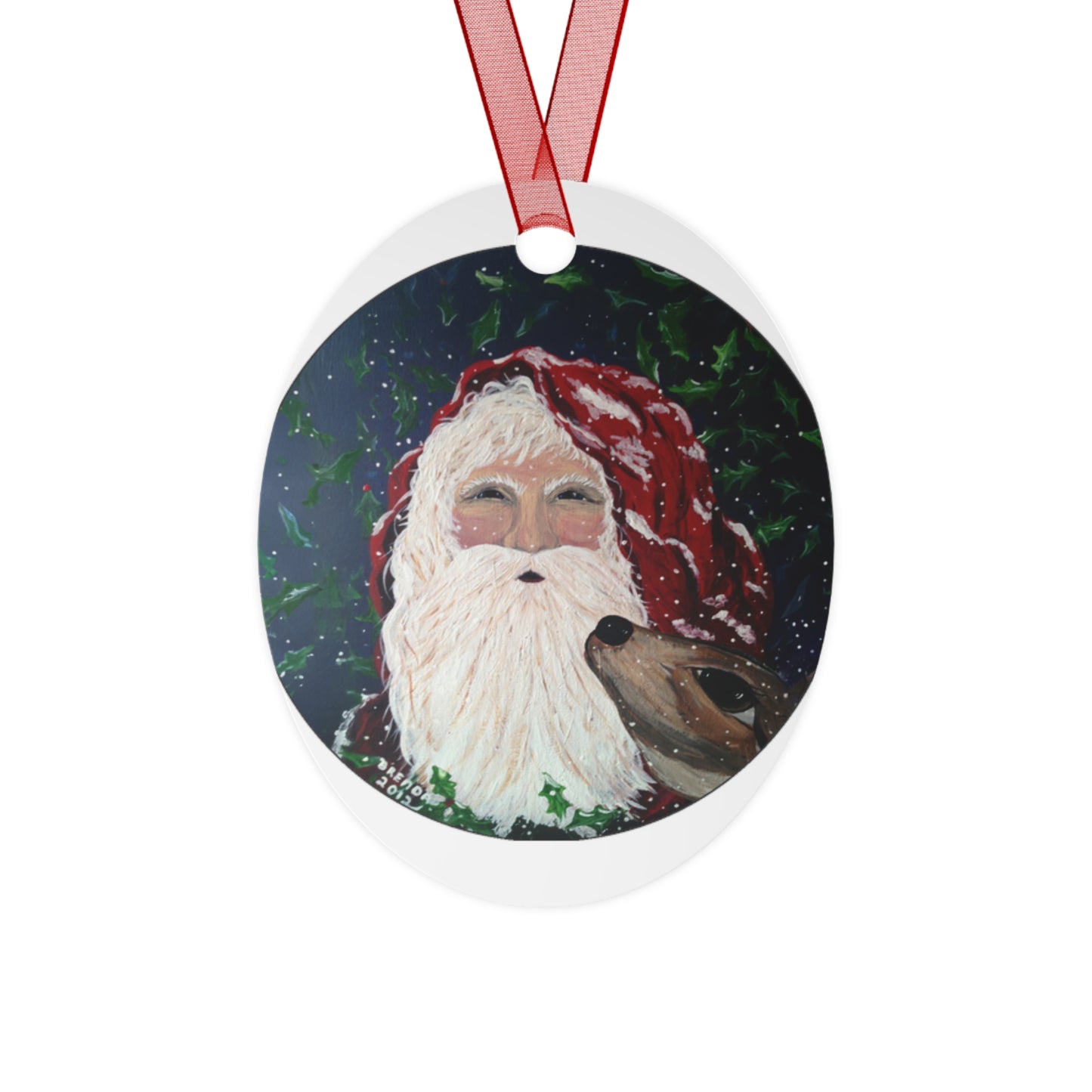 2012 SANTA WITH DEER (Christmas Ornament)