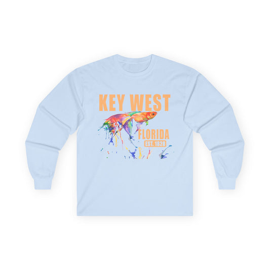 Key West Florida Water Color Fish Long Sleeve Tee, Unisex Shirt