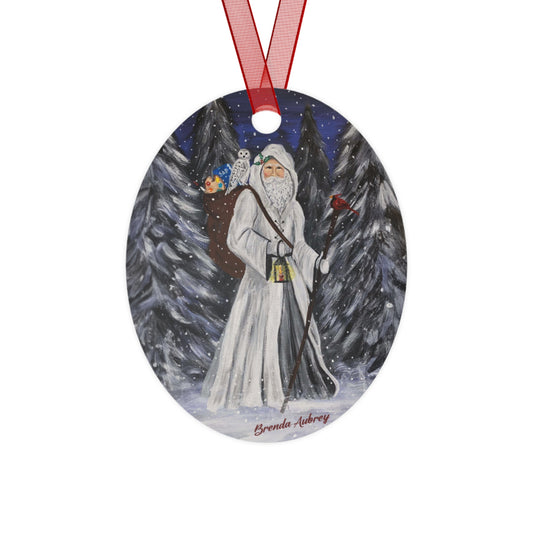 WHITE SANTA WITH CARDINAL (Christmas Ornament)