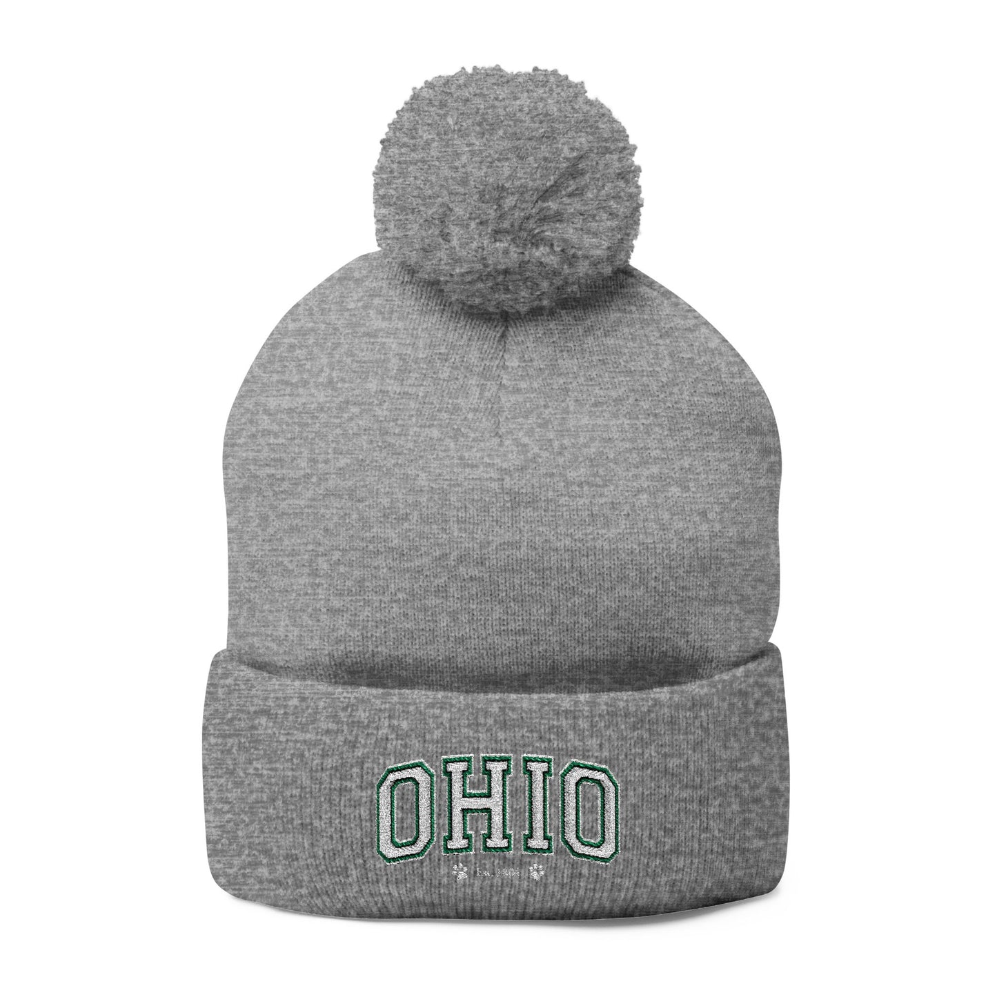 Ohio Pom-Pom Knit Cap, Cozy Winter Hat, Embroidered Beanie