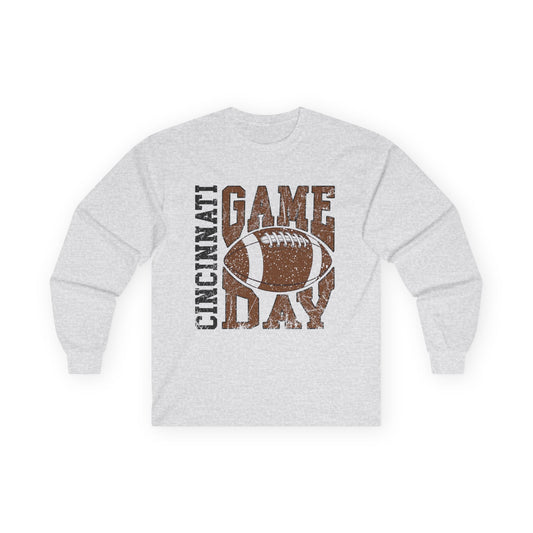 Football Game Day Cincinnati Long Sleeve Tee, Unisex Cotton Shirt