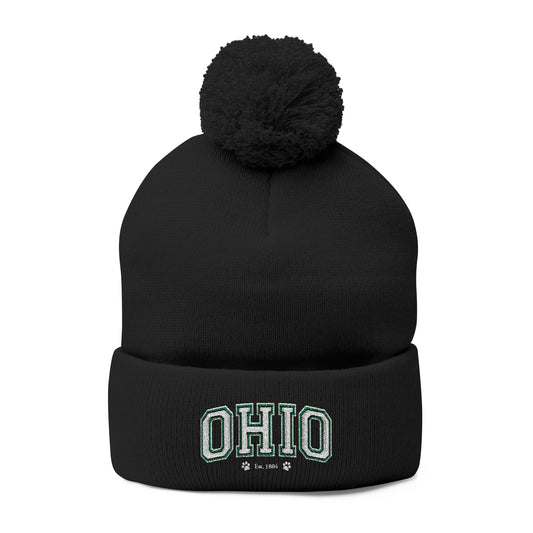 Ohio Pom-Pom Knit Cap, Cozy Winter Hat, Embroidered Beanie