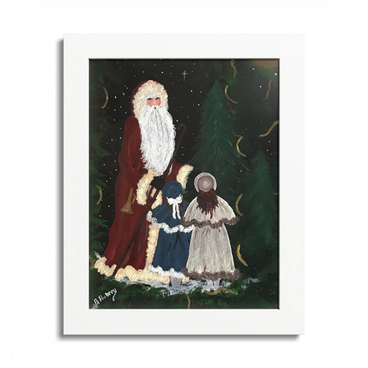 2010 VINTAGE SANTA WITH SISTERS (Framed Print)