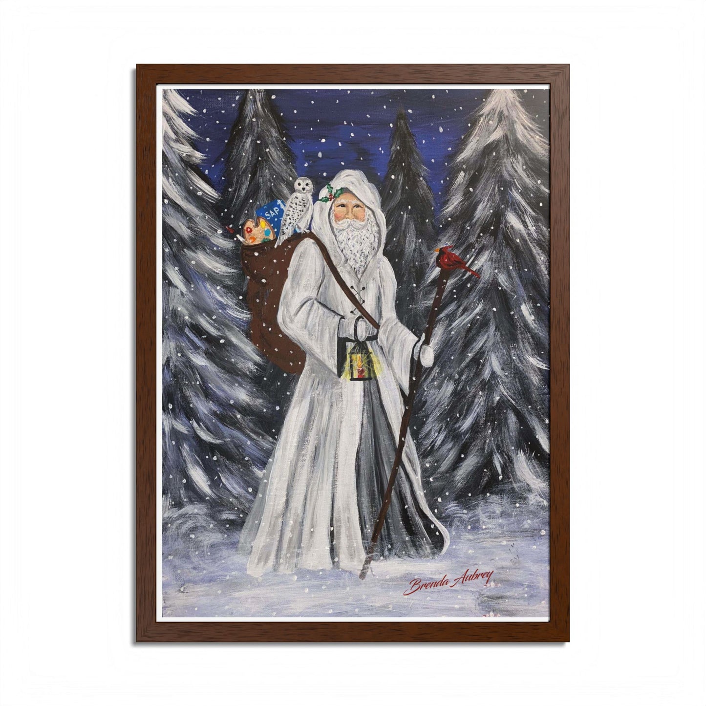 2021 WHITE SANTA WITH CARDINAL (Framed Print)