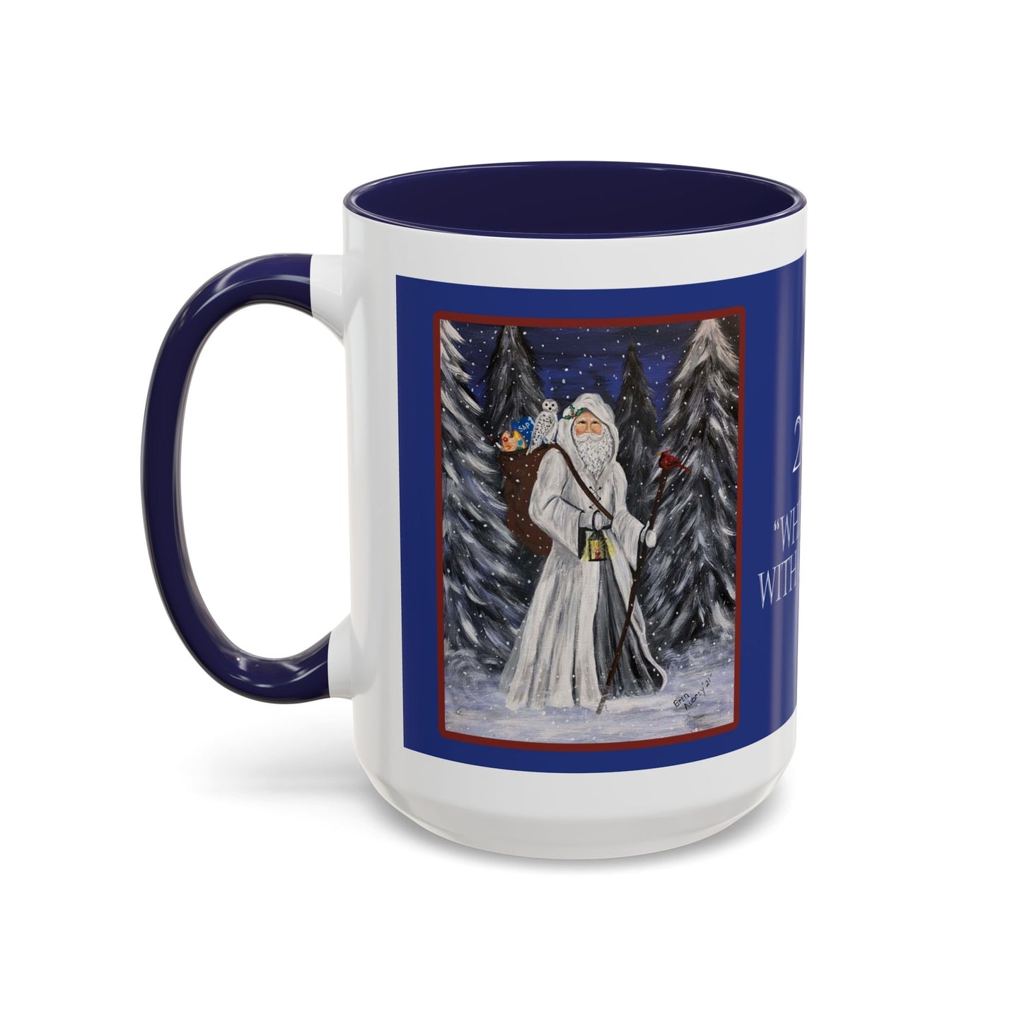 2021 WHITE SANTA WITH CARDINAL (Ceramic Mug)