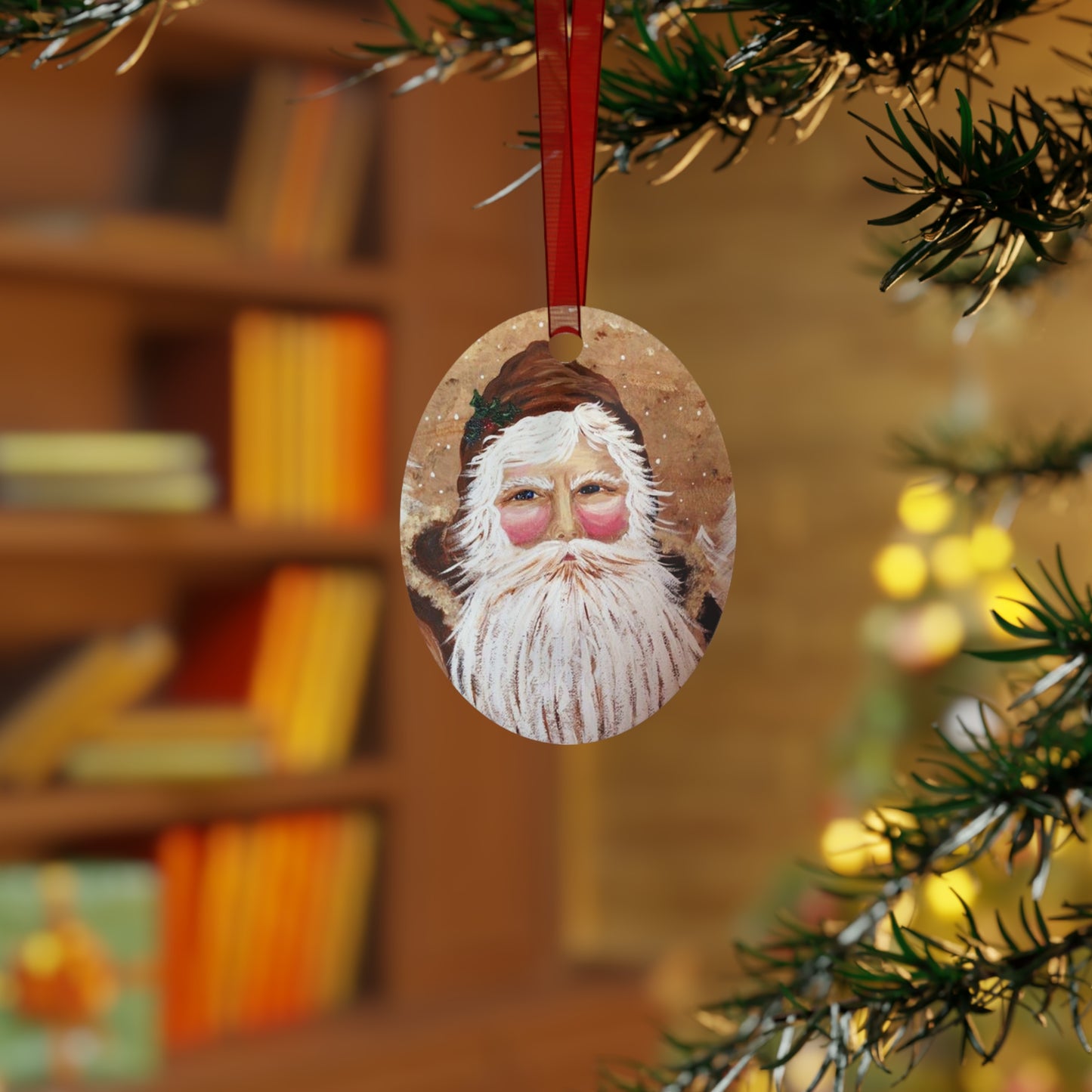 VINTAGE SANTA WITH WHITE PINE (Christmas Ornament)