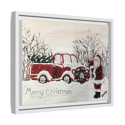2020 Santa with Vintage Red Truck Framed Canvas