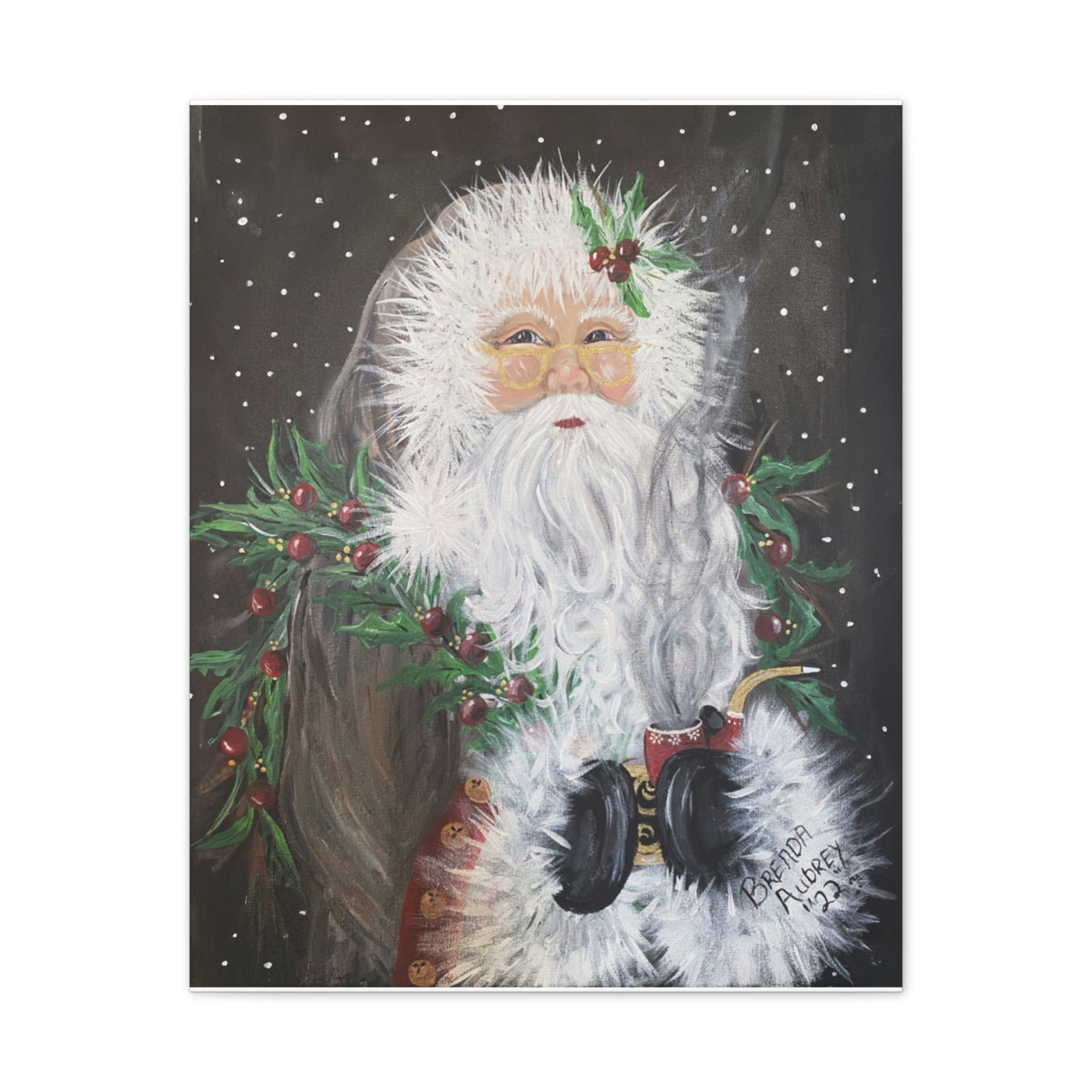 2022 Santa Claus with Pipe Canvas Art - Christmas Wall Art