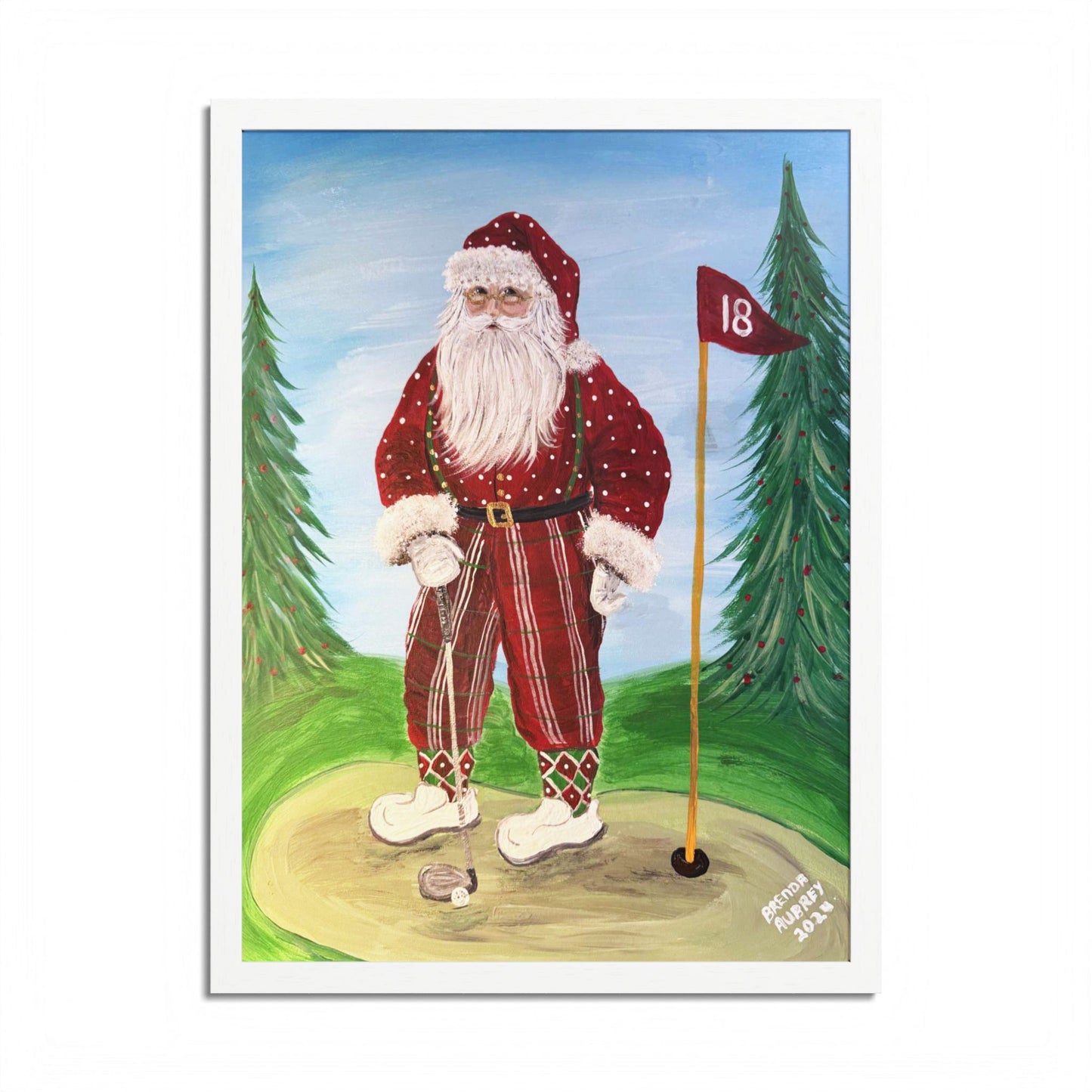 2024 GOLFING SANTA (Framed Print)