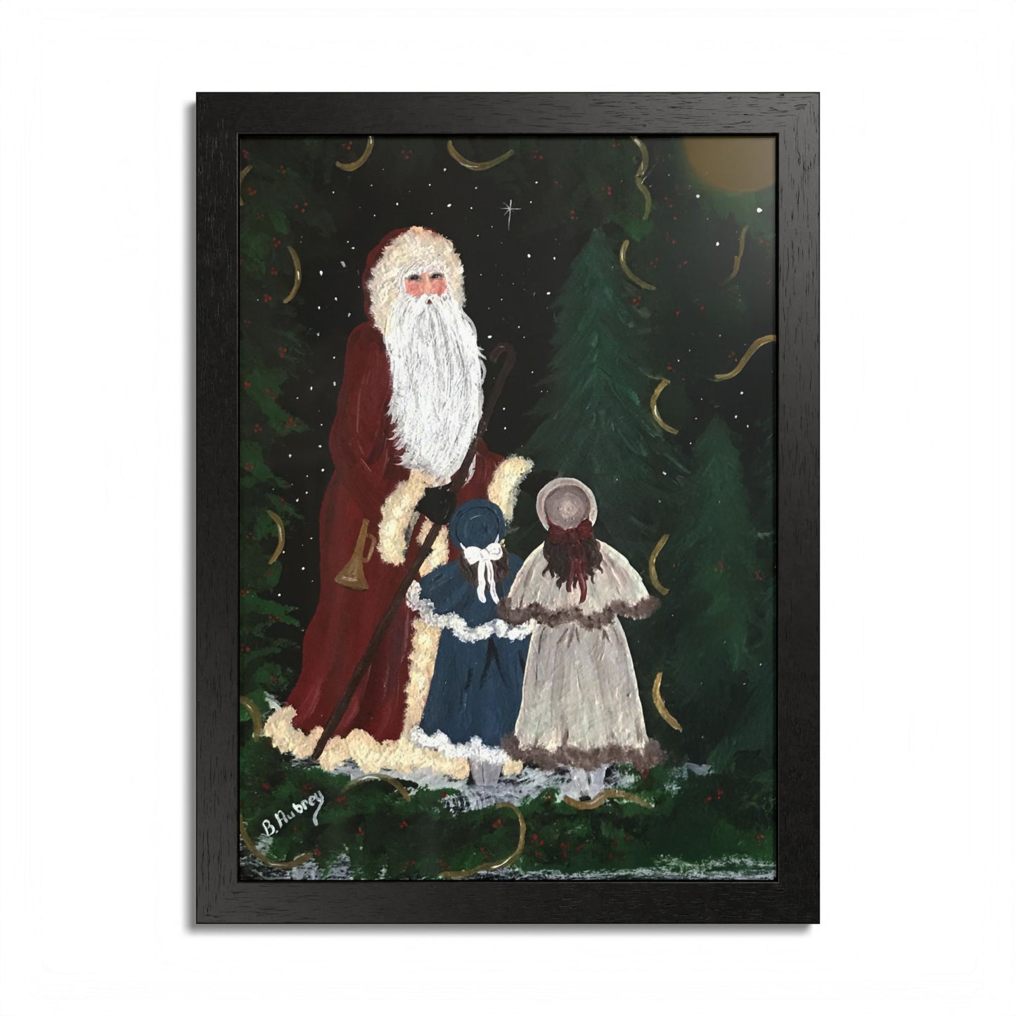2010 VINTAGE SANTA WITH SISTERS (Framed Print)