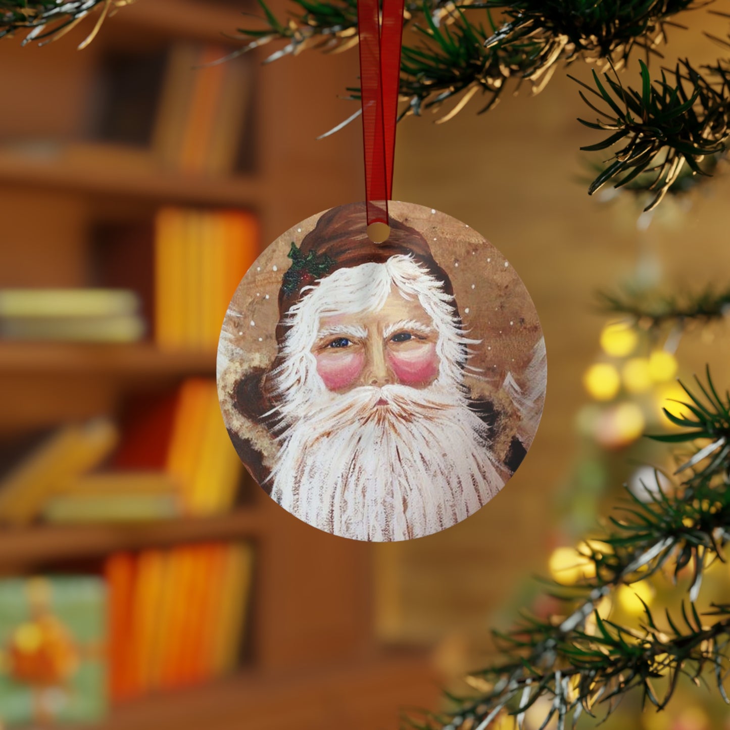 VINTAGE SANTA WITH WHITE PINE (Christmas Ornament)