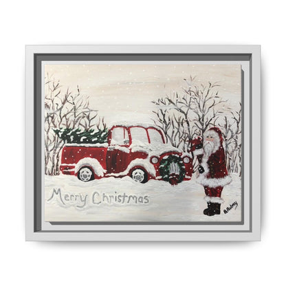 2020 Santa with Vintage Red Truck Framed Canvas