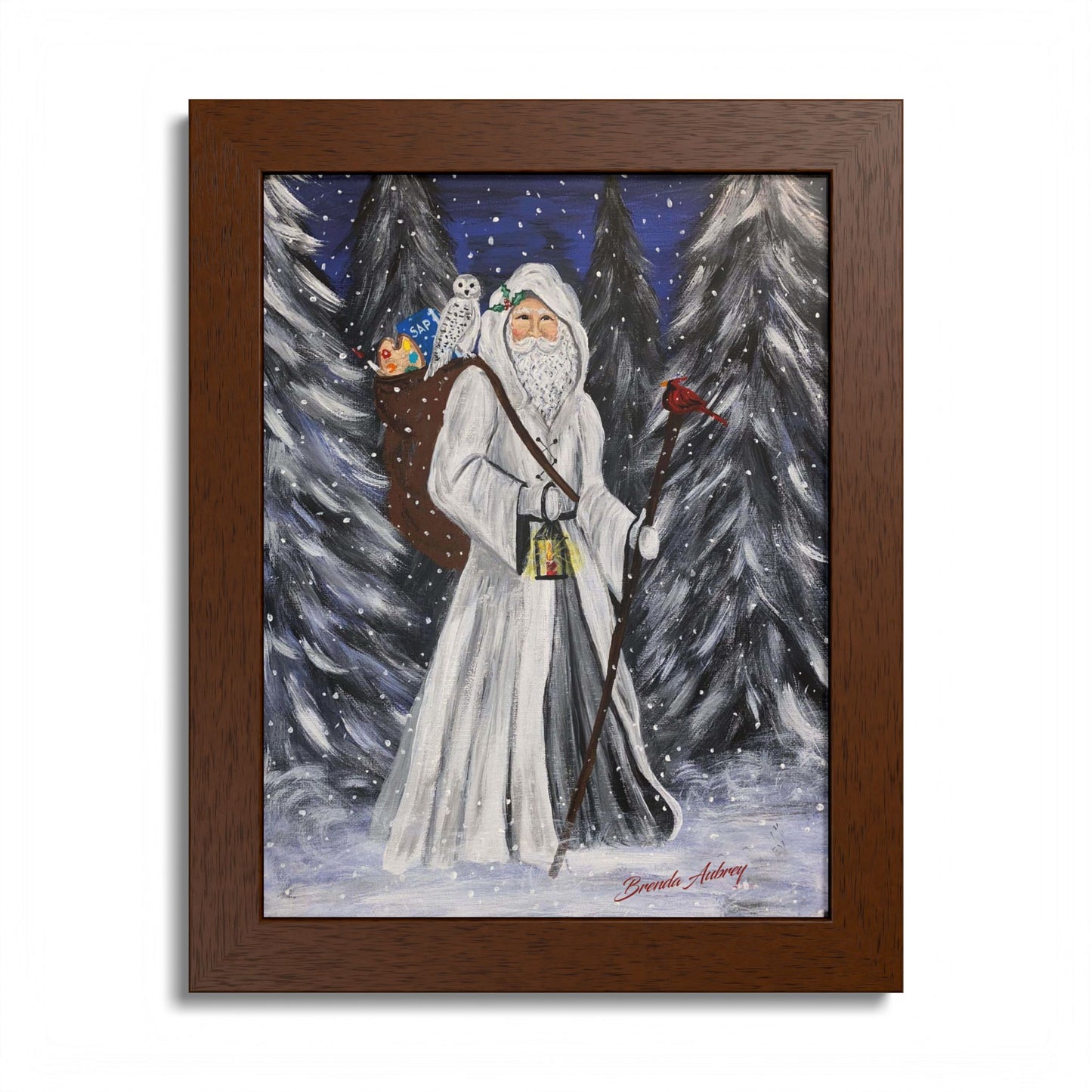 2021 WHITE SANTA WITH CARDINAL (Framed Print)