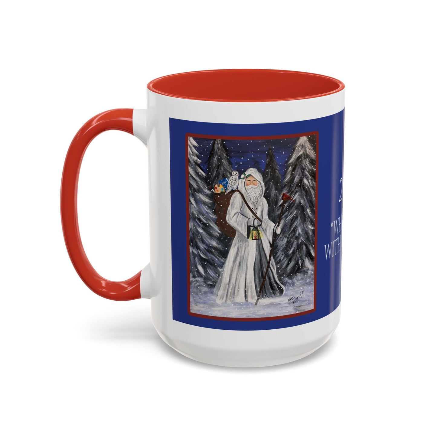 2021 WHITE SANTA WITH CARDINAL (Ceramic Mug)
