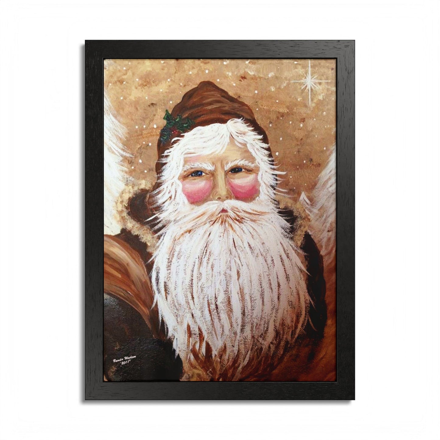2011 VINTAGE SANTA WITH WHITE PINES (Framed Print)