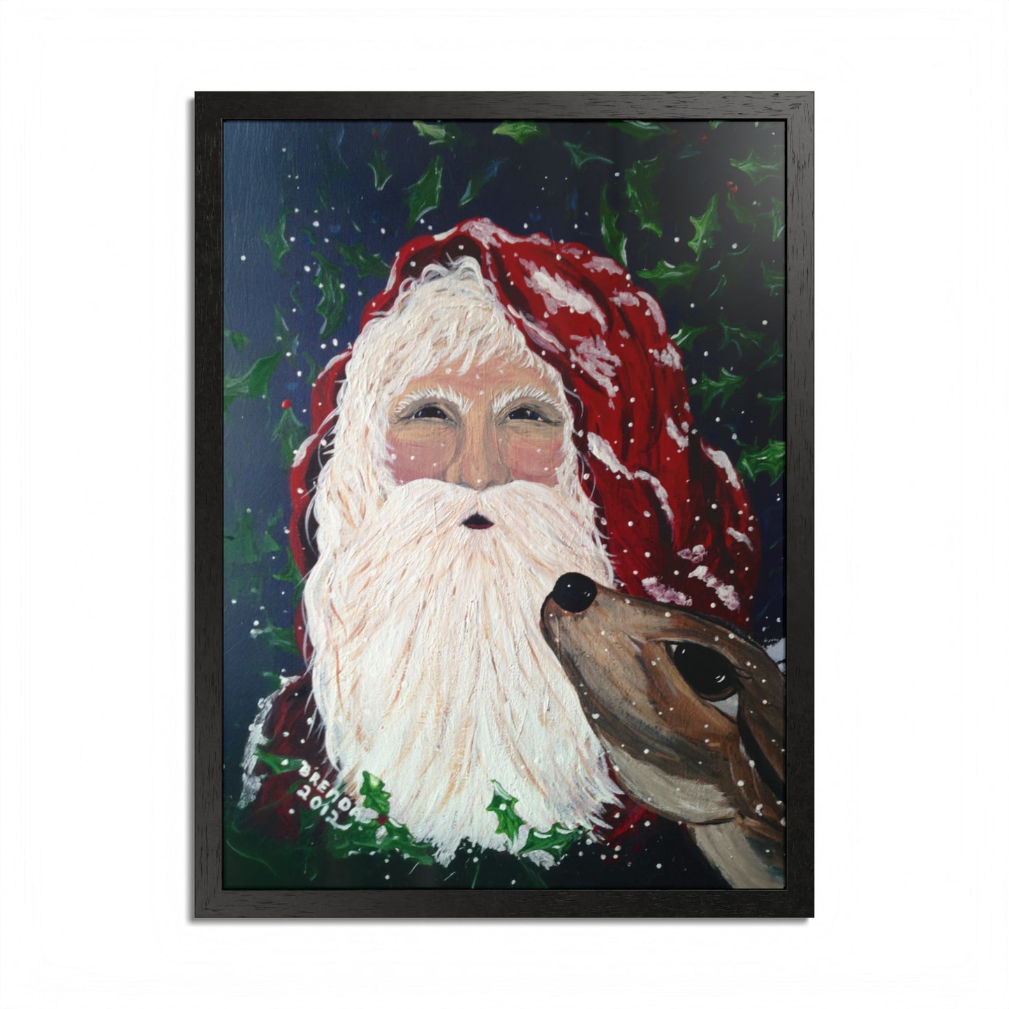 2012 SANTA WITH DEER (Framed Print)