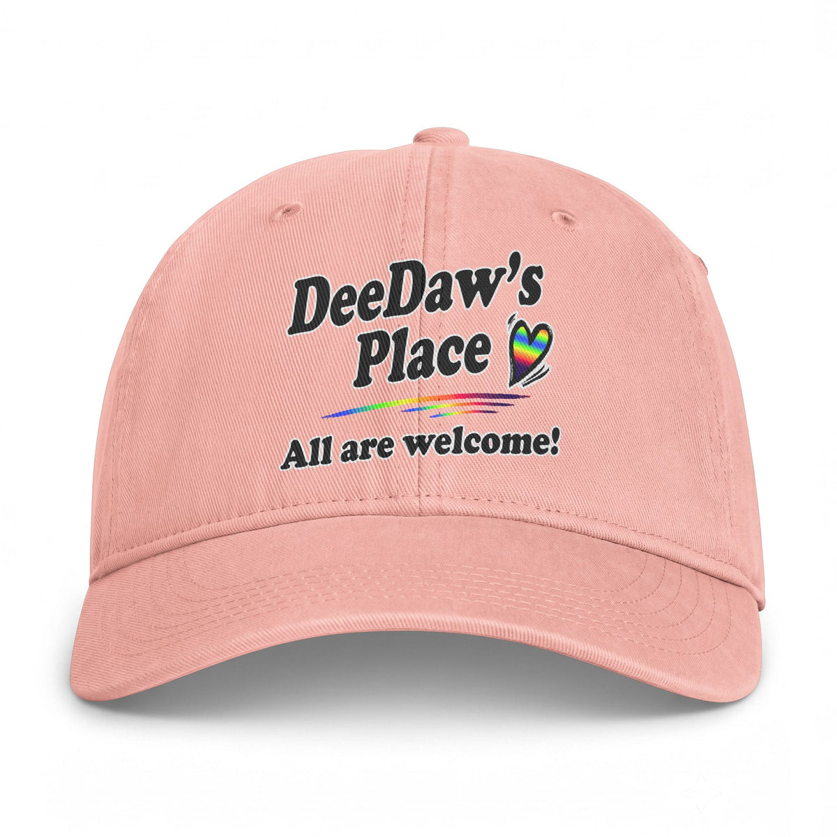 "DeeDaw's Place: All are welcome!" Rainbow Heart Hat