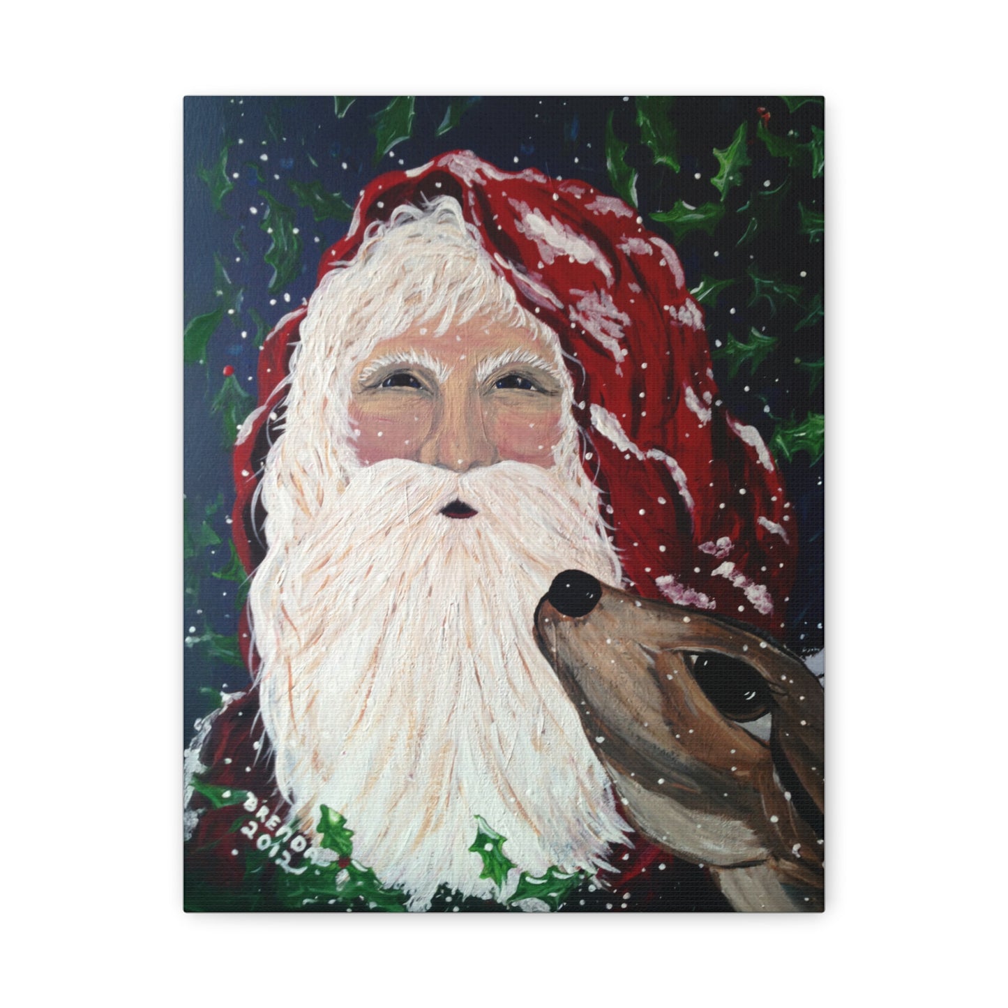 2012 SANTA WITH DEER (Canvas Print)