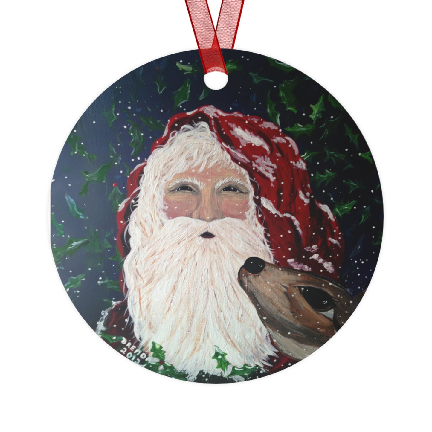 2012 SANTA WITH DEER (Christmas Ornament)
