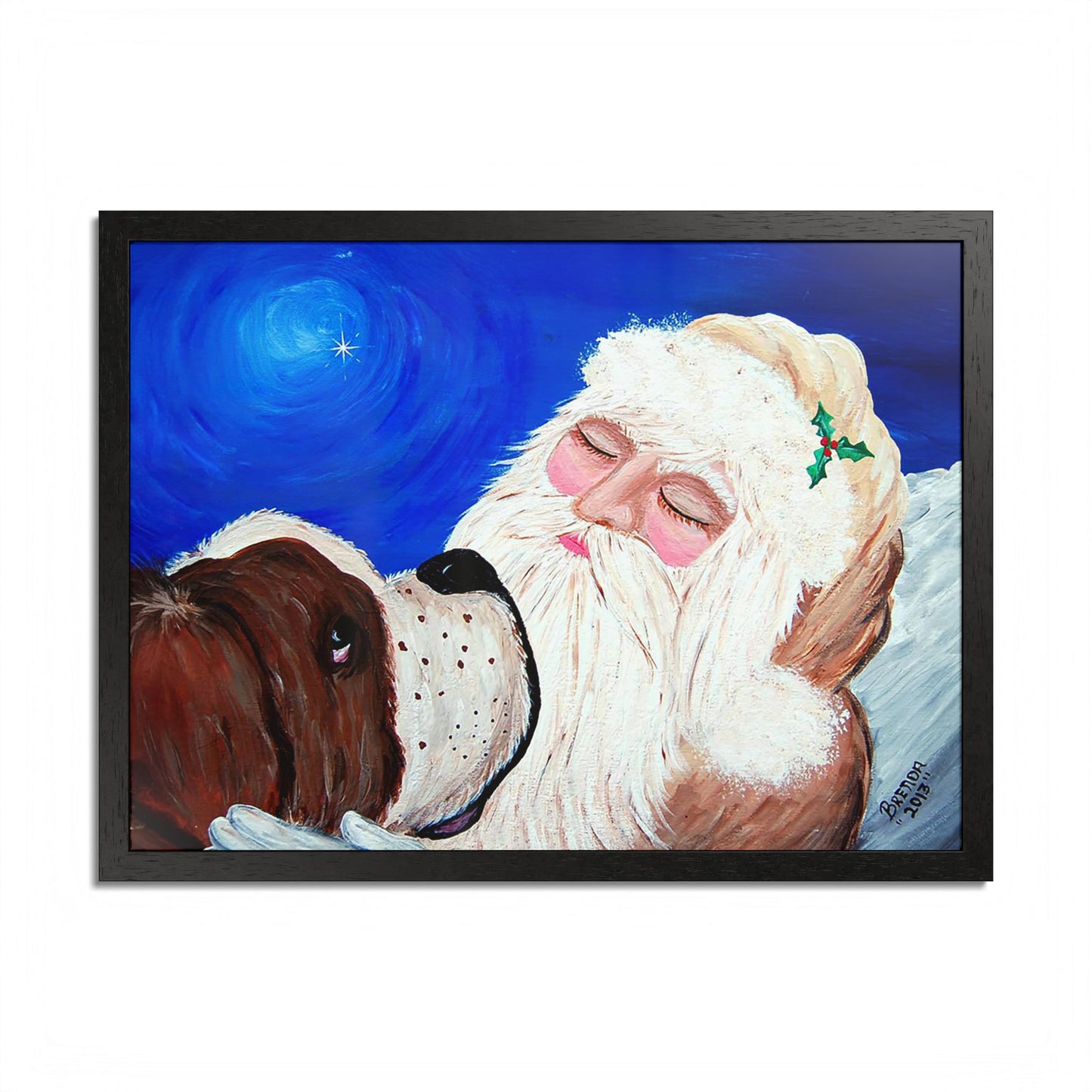 2013 KEEPING AN EYE ON SLEEPING SANTA (Framed Print)