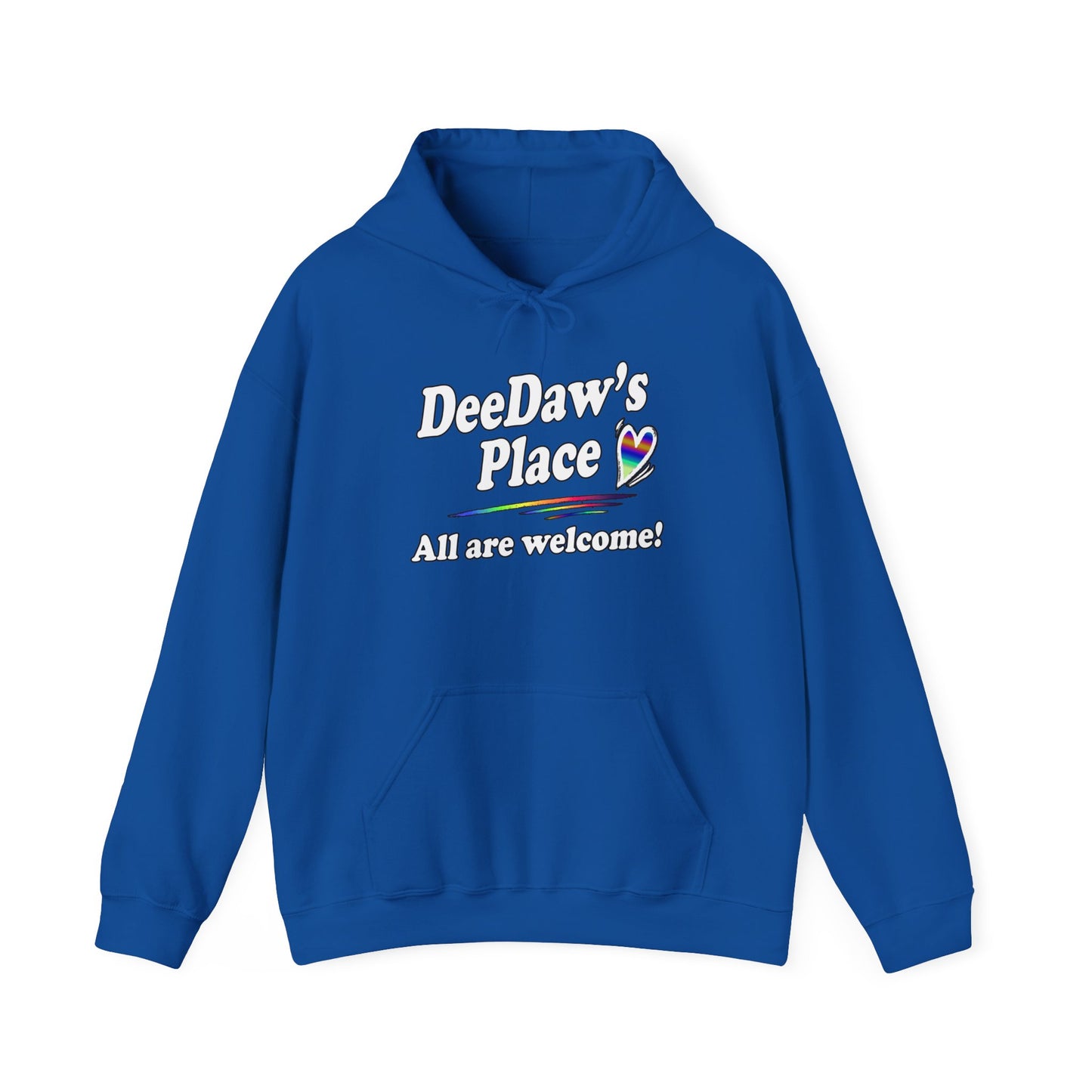"DeeDaw's Place: All Are Welcome" Rainbow Heart Hoodie