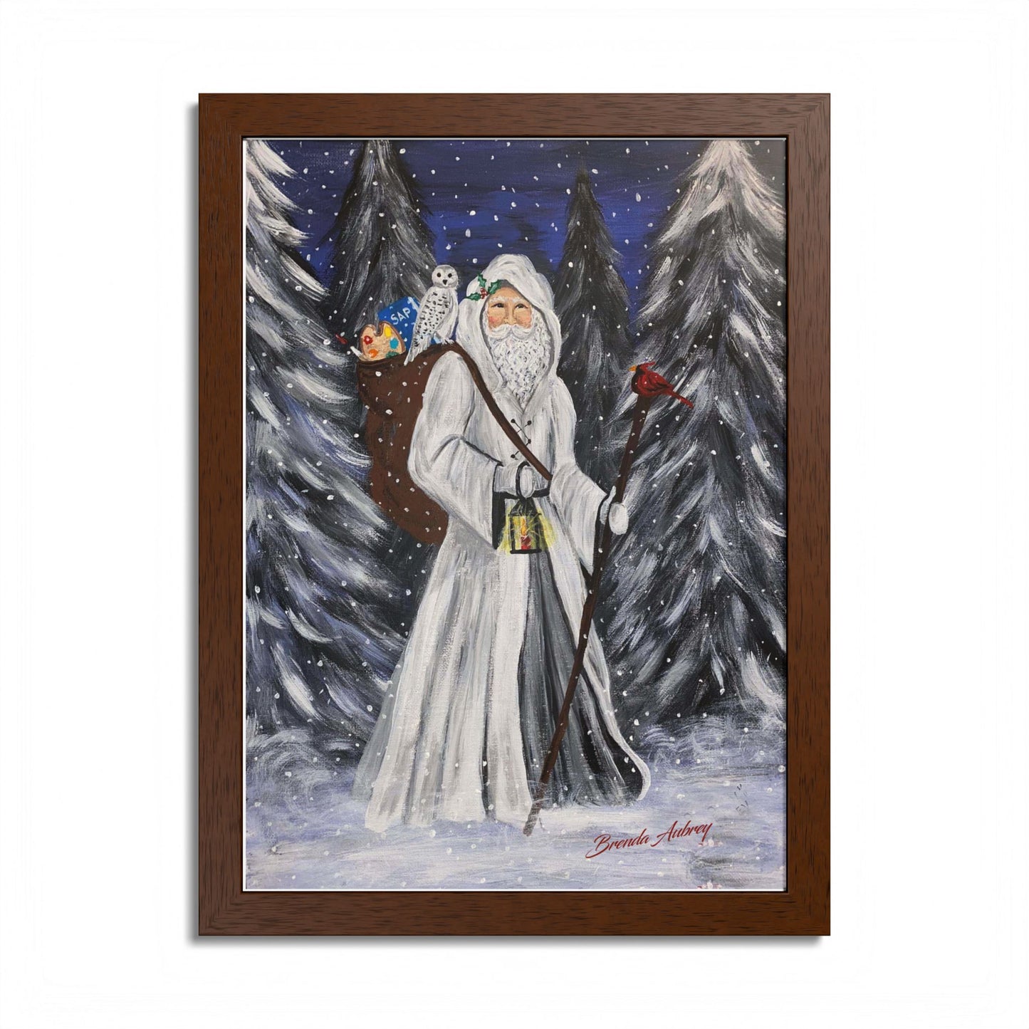 2021 WHITE SANTA WITH CARDINAL (Framed Print)