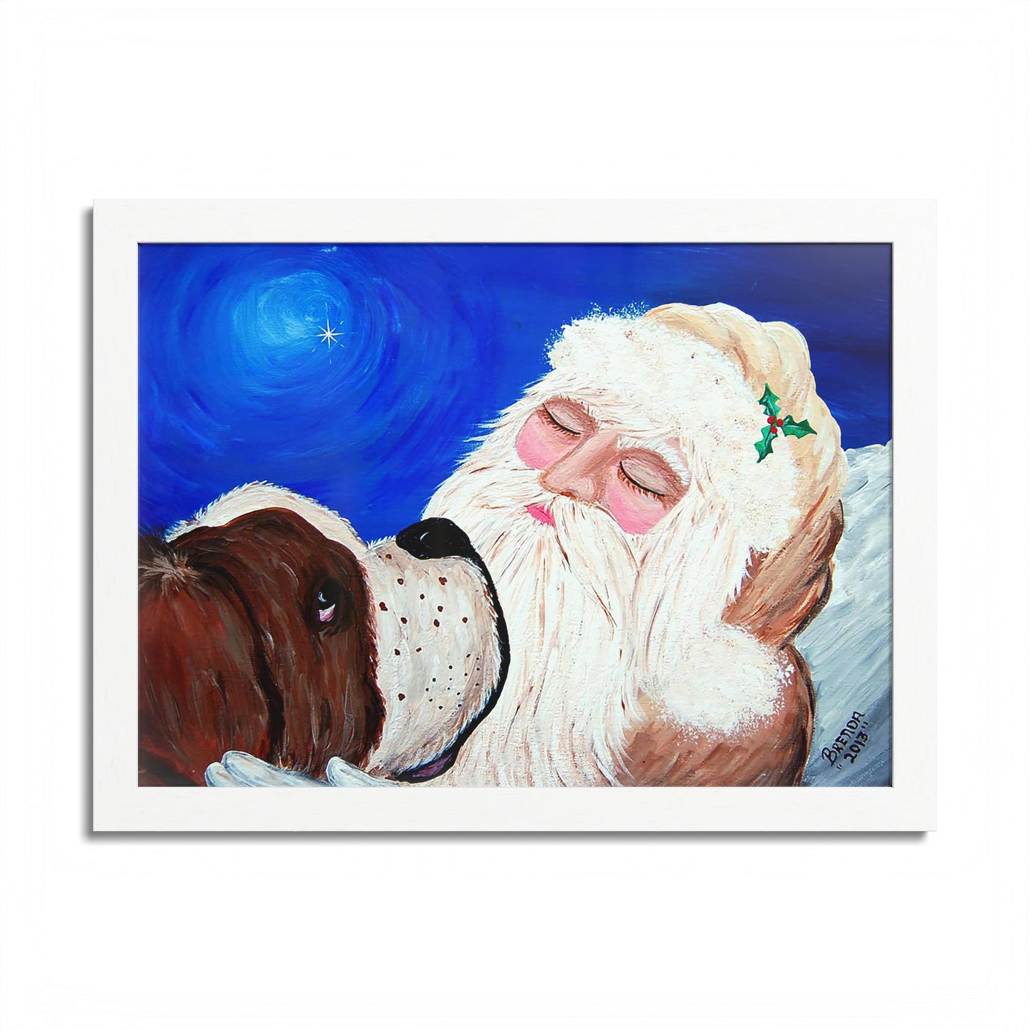 2013 KEEPING AN EYE ON SLEEPING SANTA (Framed Print)