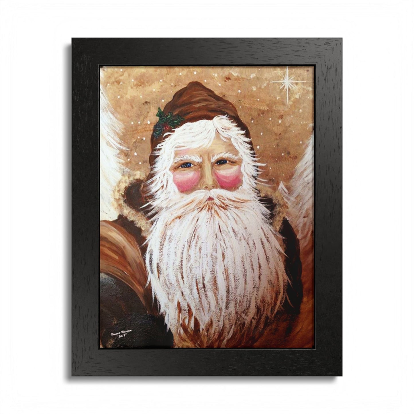 2011 VINTAGE SANTA WITH WHITE PINES (Framed Print)