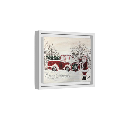 2020 Santa with Vintage Red Truck Framed Canvas
