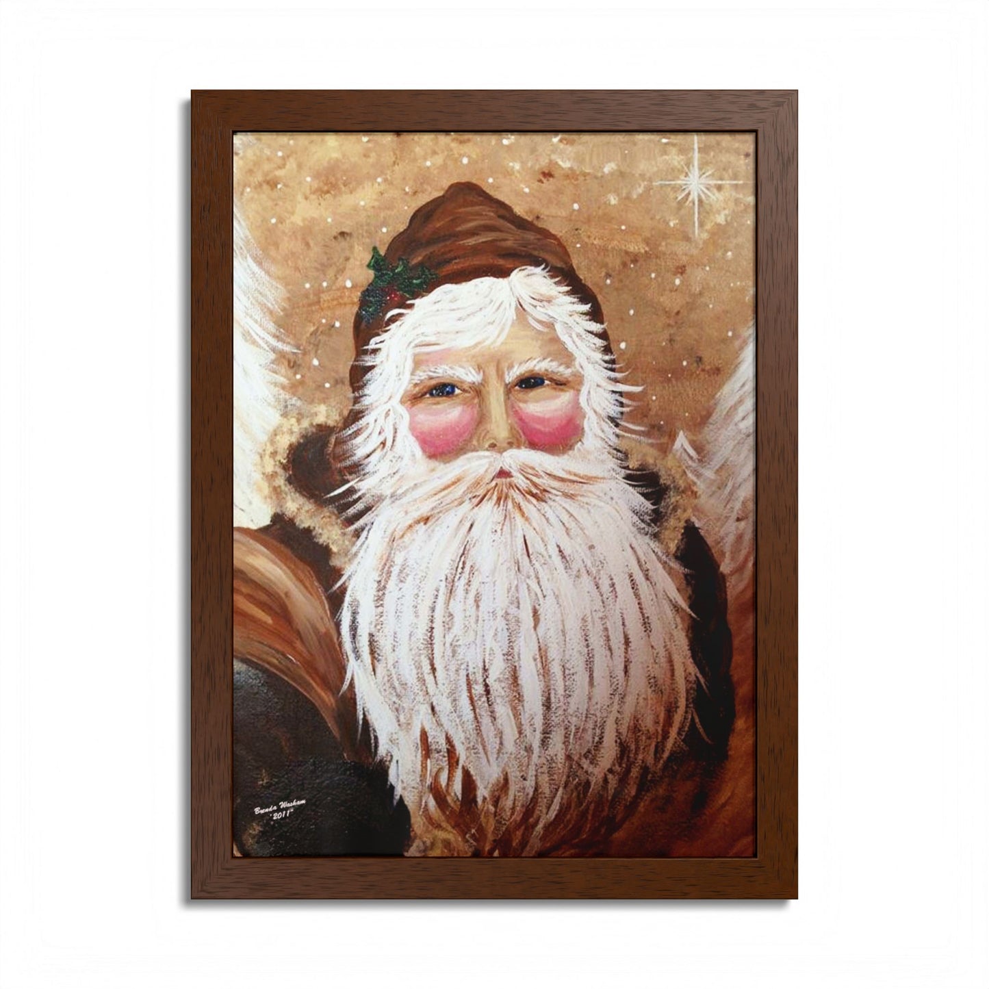 2011 VINTAGE SANTA WITH WHITE PINES (Framed Print)