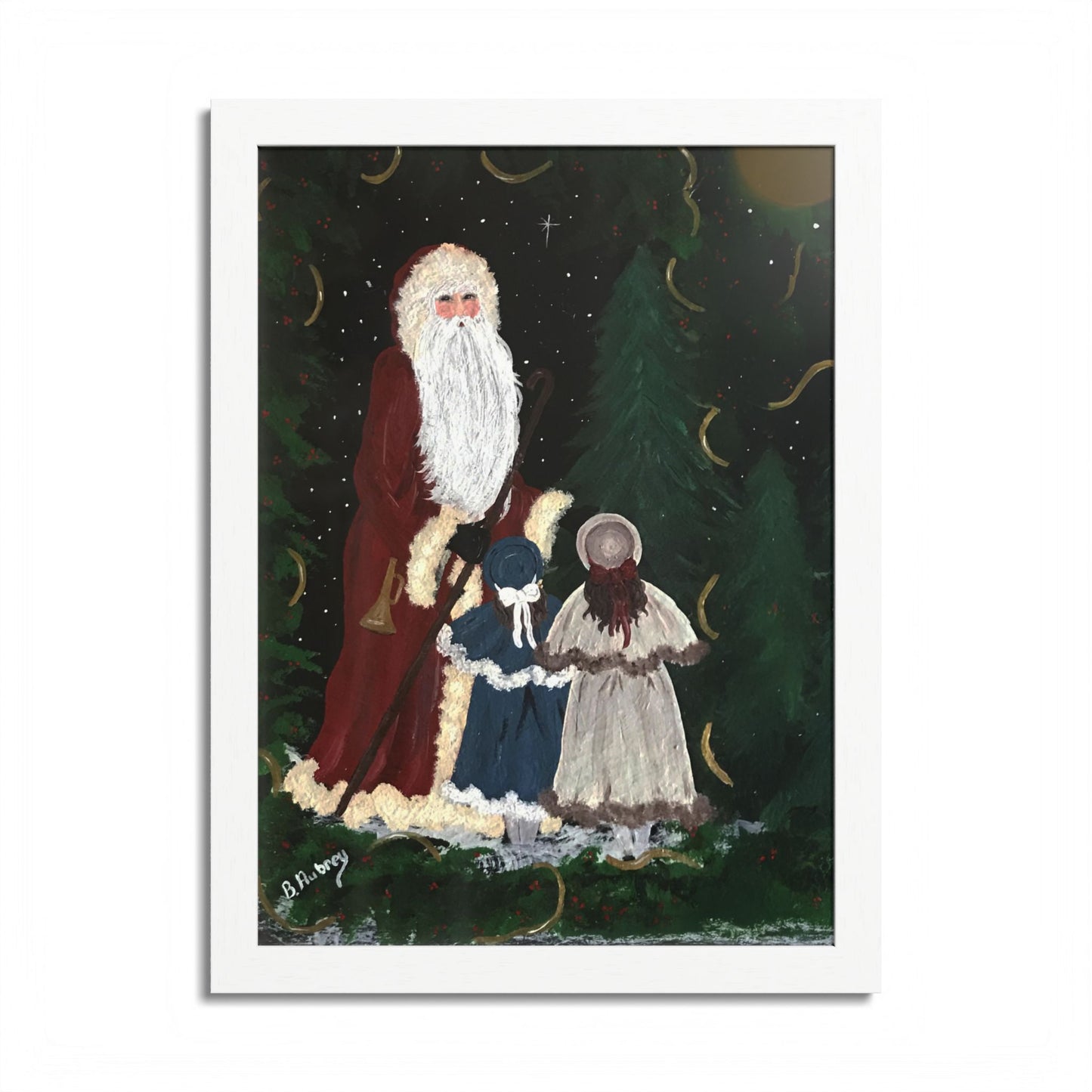 2010 VINTAGE SANTA WITH SISTERS (Framed Print)