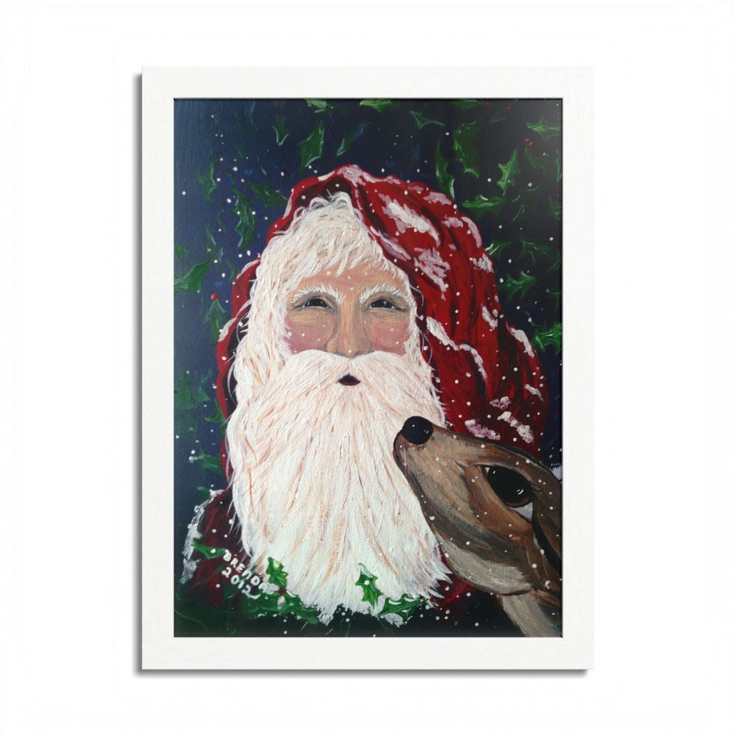 2012 SANTA WITH DEER (Framed Print)