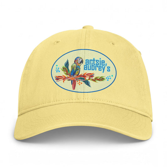 Tropical Parrot Embroidered Cap — 'Artsie Aubrey's' Coastal Washed Hat