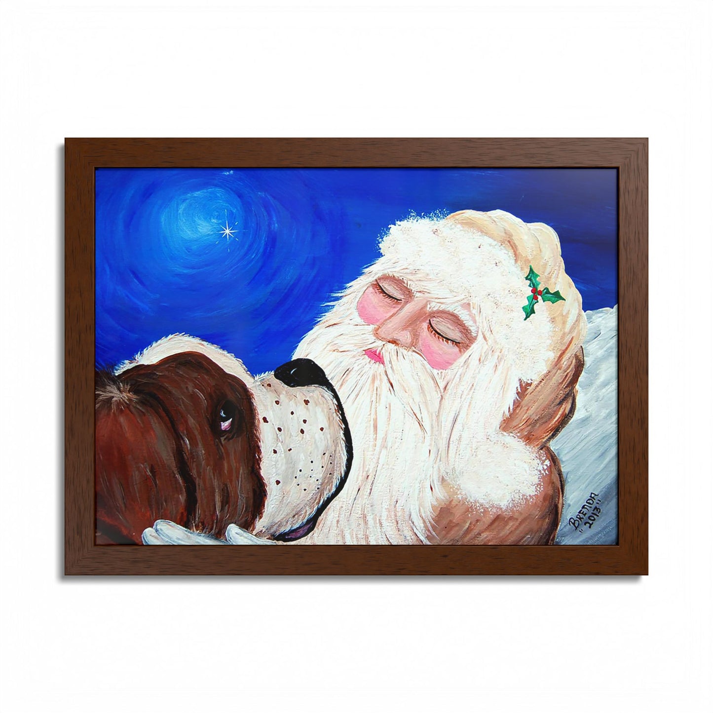 2013 KEEPING AN EYE ON SLEEPING SANTA (Framed Print)