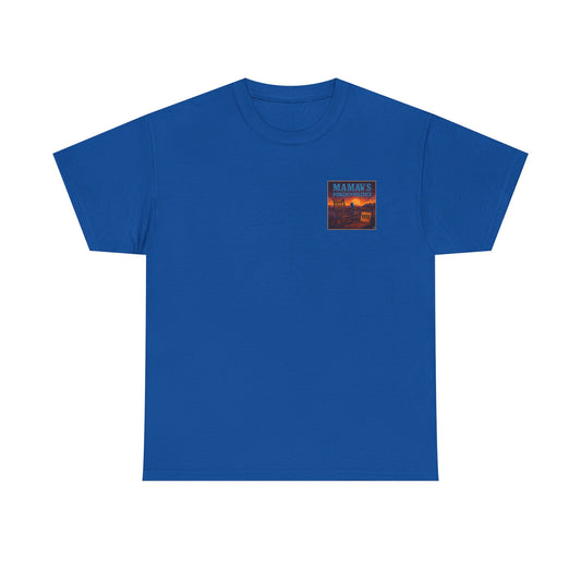 Mamaw's Porch N' Politics logo (front pocket) When Mamaw says, Bless your heart...it's NOT a compliment (back) unisex Cotton Tee