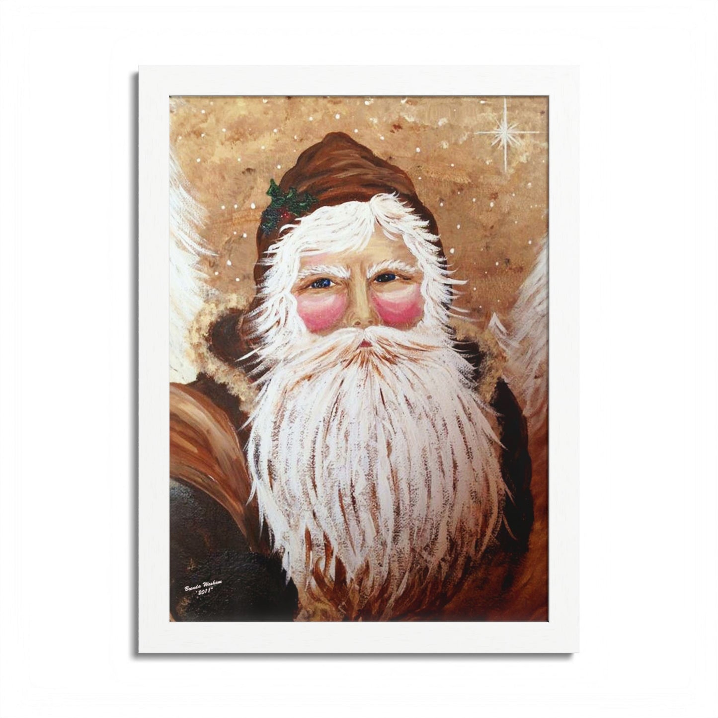2011 VINTAGE SANTA WITH WHITE PINES (Framed Print)