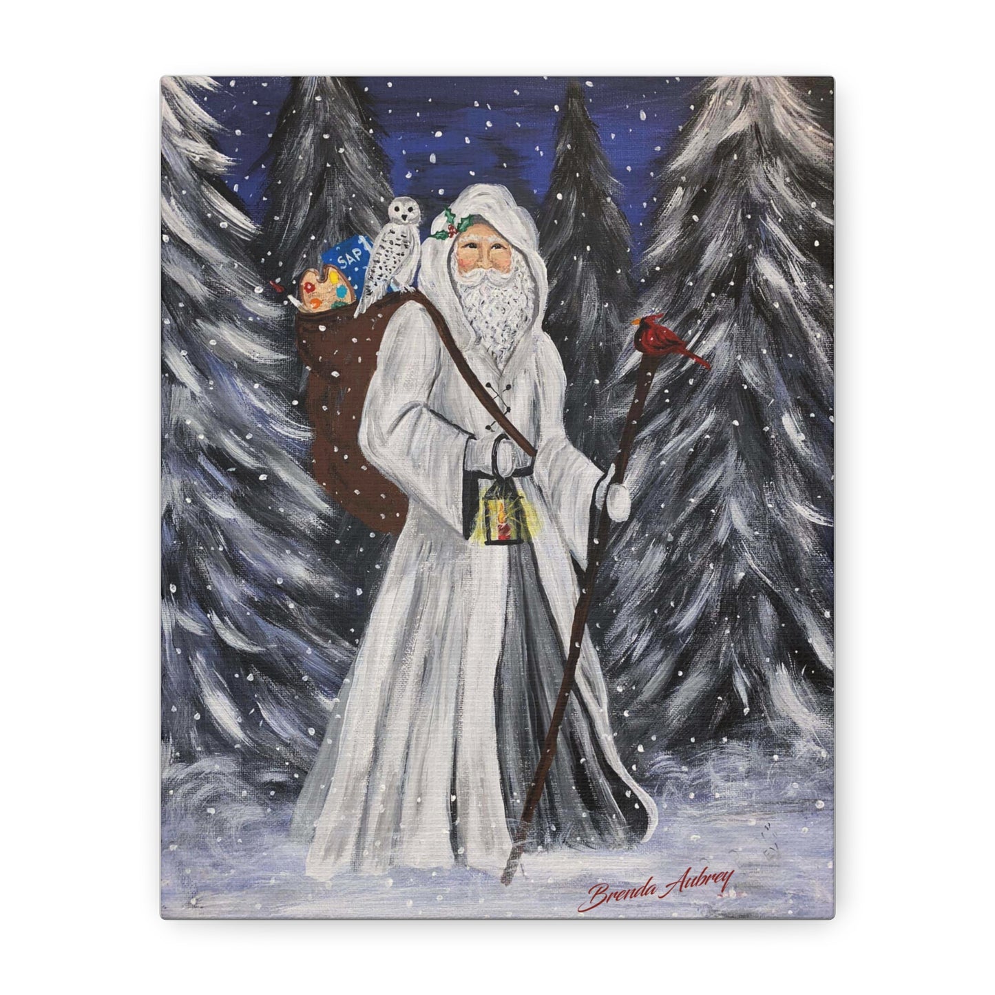 2021 WHITE SANTA WITH CARDINAL (Canvas Print)