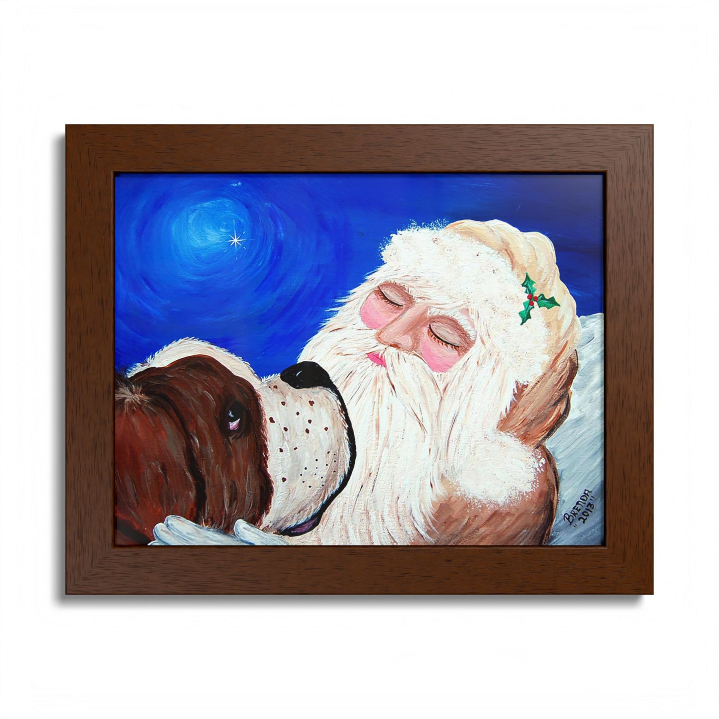 2013 KEEPING AN EYE ON SLEEPING SANTA (Framed Print)