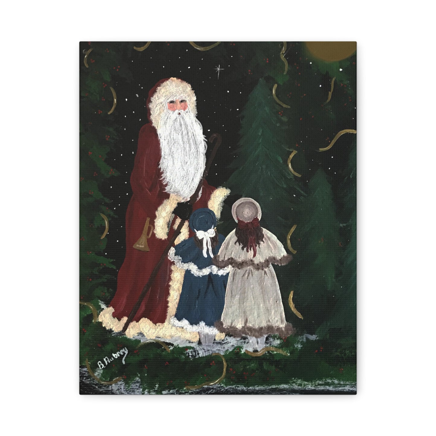 2010 VINTAGE SANTA WITH SISTERS (Canvas Print)