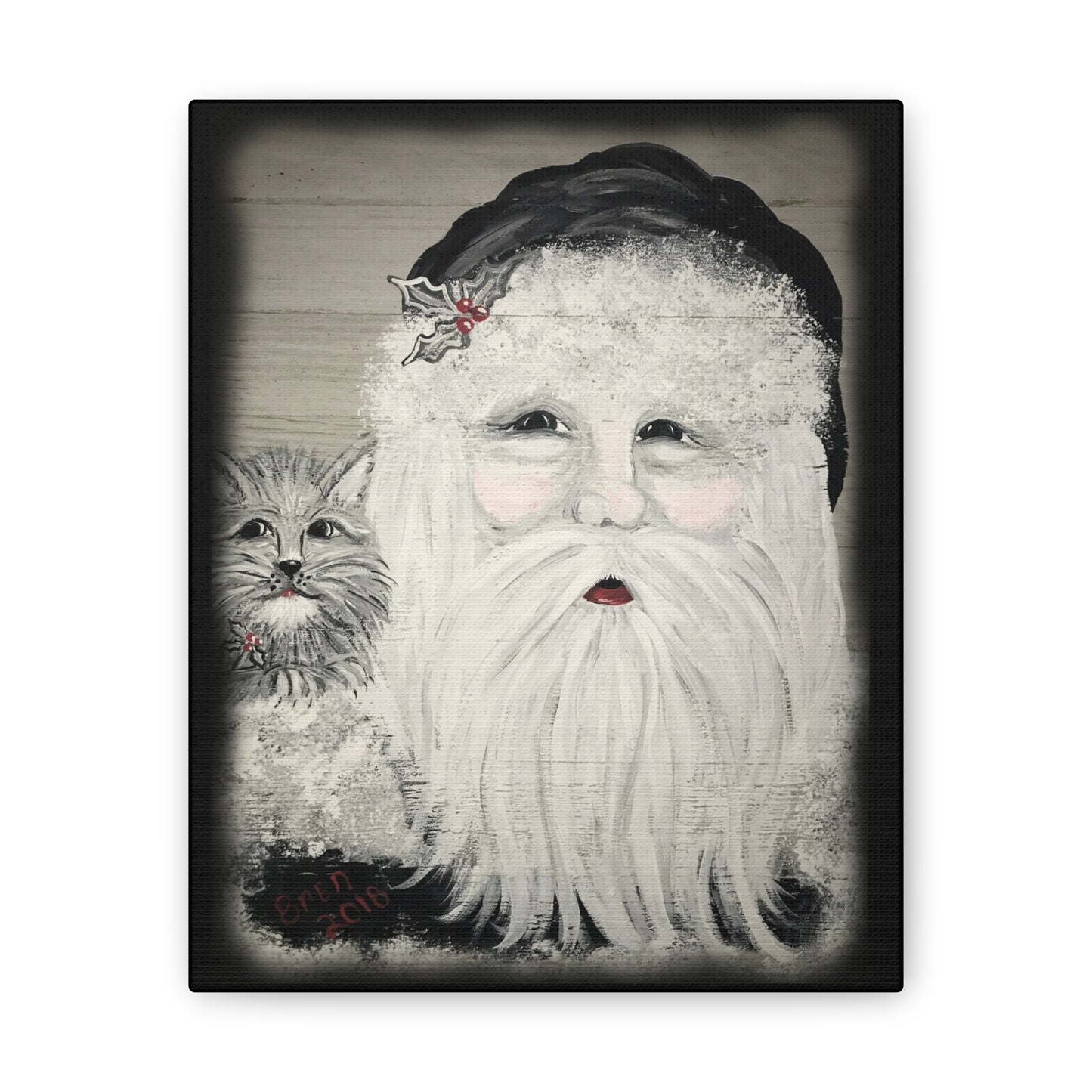 2018 Santa with Kitty Canvas