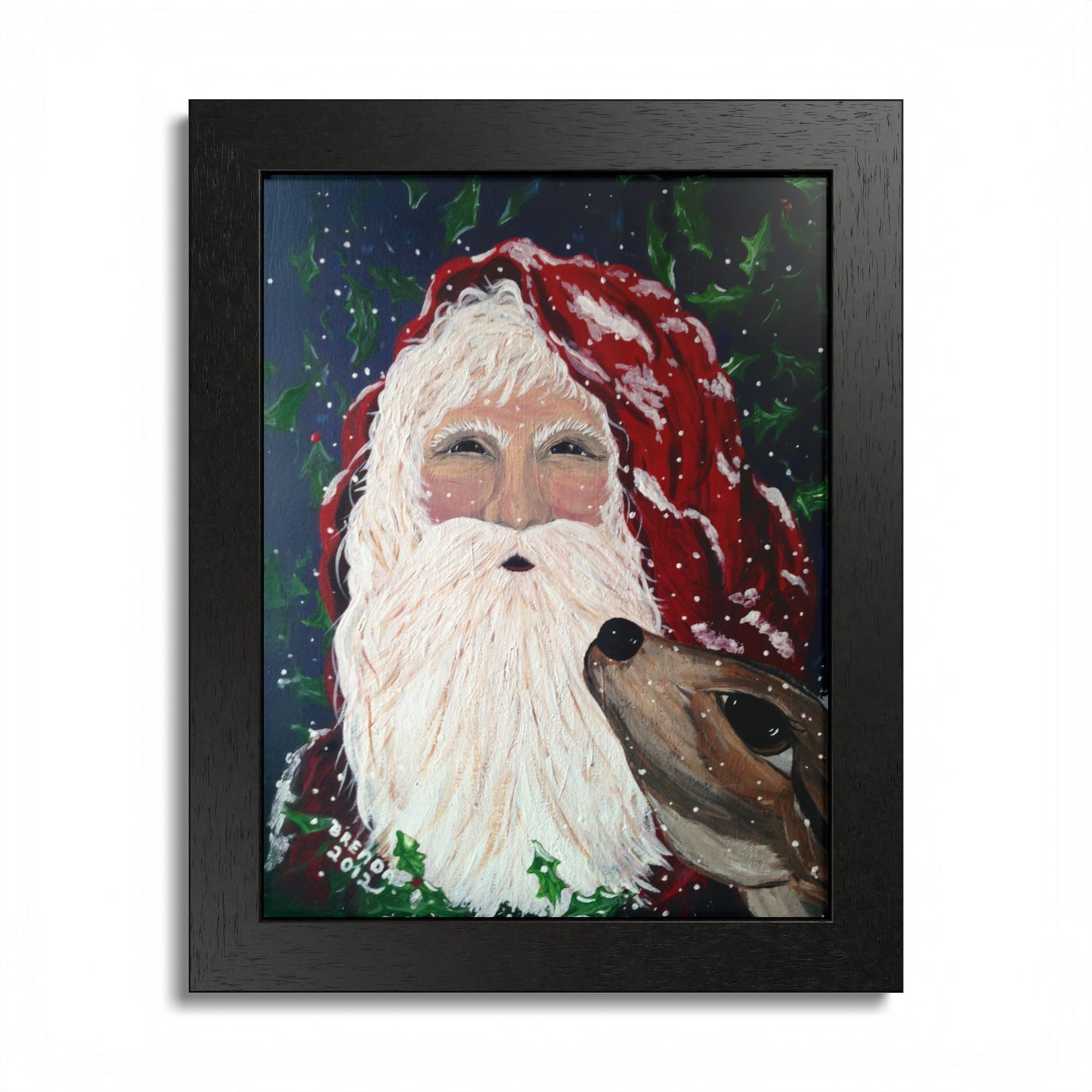 2012 SANTA WITH DEER (Framed Print)
