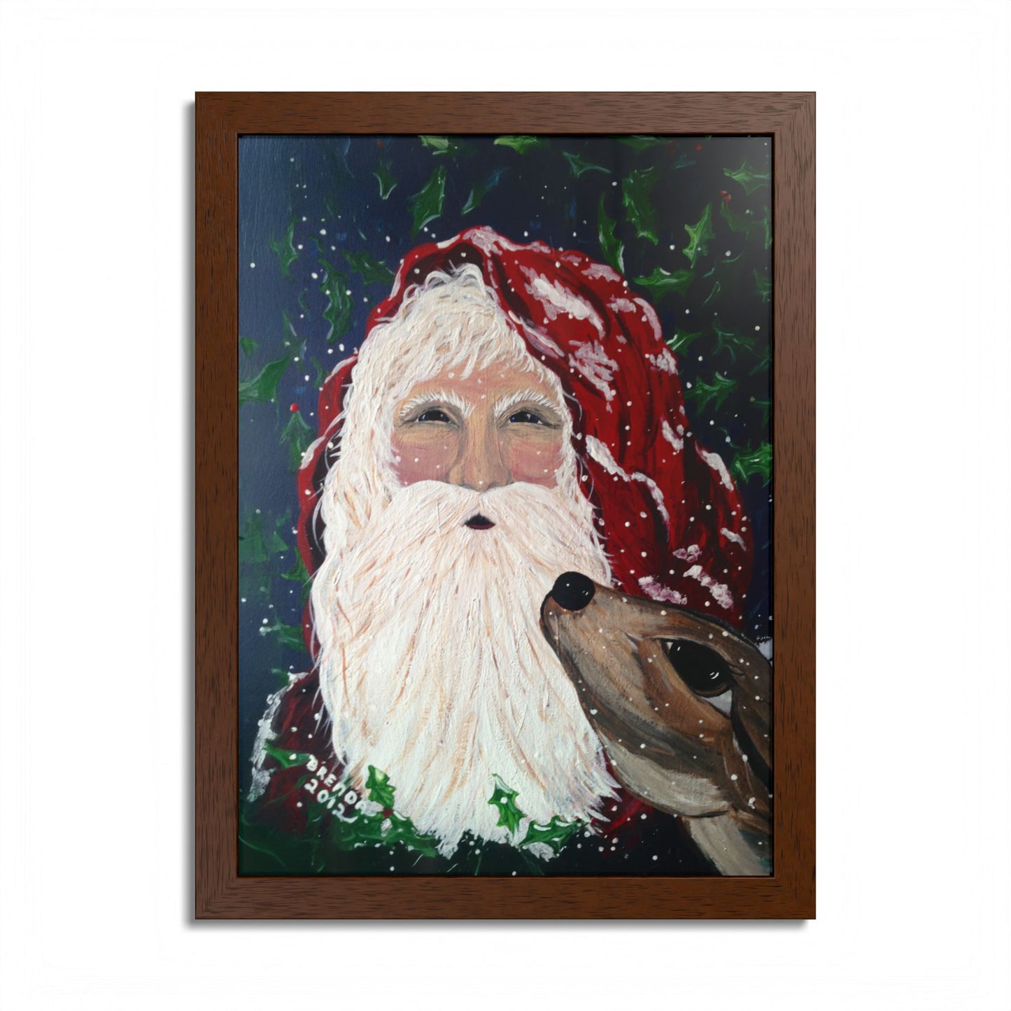 2012 SANTA WITH DEER (Framed Print)