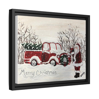 2020 Santa with Vintage Red Truck Framed Canvas