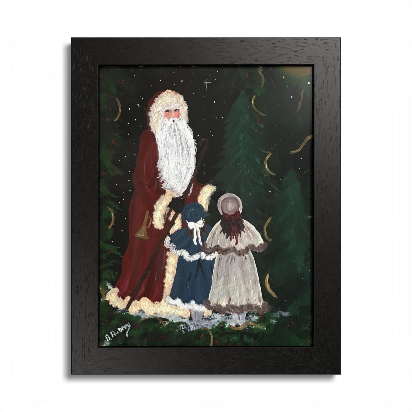 2010 VINTAGE SANTA WITH SISTERS (Framed Print)