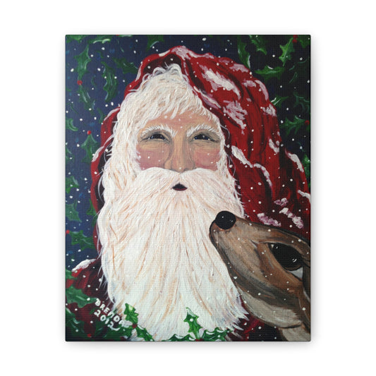 2012 Santa with Deer Canvas Wall Art