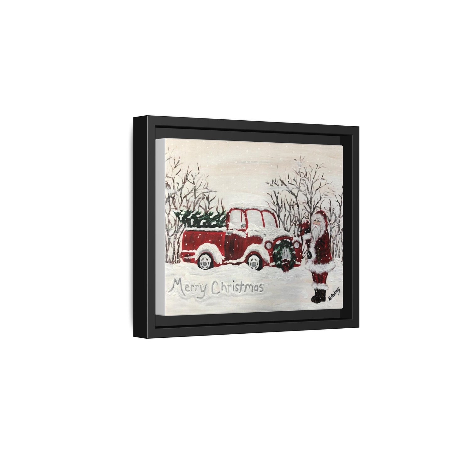 2020 Santa with Vintage Red Truck Framed Canvas