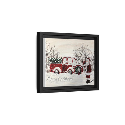 2020 Santa with Vintage Red Truck Framed Canvas