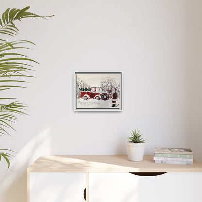 2020 Santa with Vintage Red Truck Framed Canvas